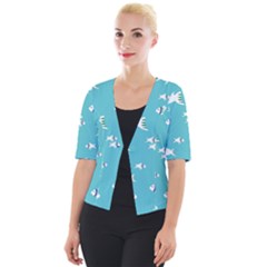 Blue Fish Pattern Cropped Button Cardigan by danenraven