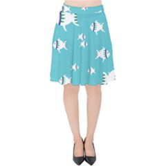 Blue Fish Pattern Velvet High Waist Skirt by danenraven