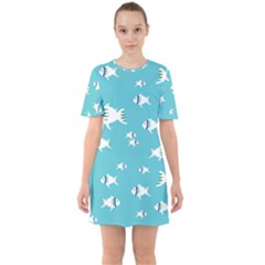 Blue Fish Pattern Sixties Short Sleeve Mini Dress by danenraven