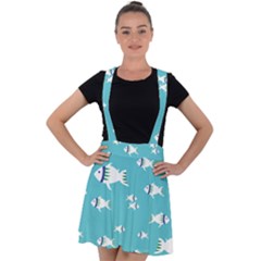 Blue Fish Pattern Velvet Suspender Skater Skirt by danenraven