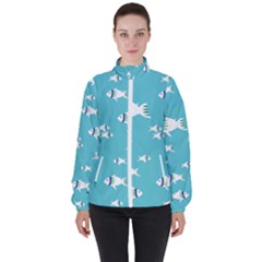 Blue Fish Pattern Women s High Neck Windbreaker by danenraven