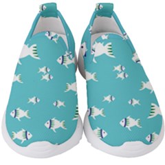 Blue Fish Pattern Kids  Slip On Sneakers by danenraven