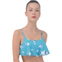 Blue Fish Pattern Frill Bikini Top View1