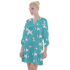 Blue Fish Pattern Open Neck Shift Dress by danenraven