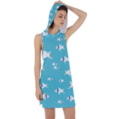 Blue Fish Pattern Racer Back Hoodie Dress by danenraven