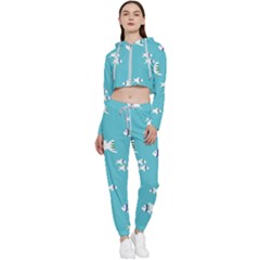 Blue Fish Pattern Cropped Zip Up Lounge Set by danenraven