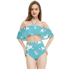 Blue Fish Pattern Halter Flowy Bikini Set  by danenraven