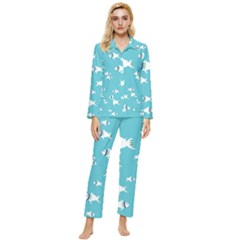 Blue Fish Pattern Womens  Long Sleeve Velvet Pocket Pajamas Set by danenraven