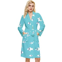 Blue Fish Pattern Long Sleeve Velour Robe by danenraven