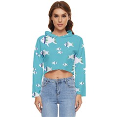 Blue Fish Pattern Women s Lightweight Cropped Hoodie by danenraven