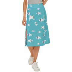 Blue Fish Pattern Midi Panel Skirt