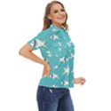 Blue Fish Pattern Women s Short Sleeve Double Pocket Shirt View2