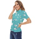 Blue Fish Pattern Women s Short Sleeve Double Pocket Shirt View3