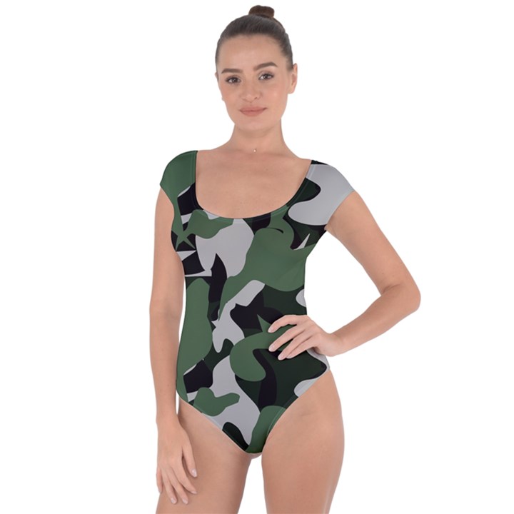 Illustration Camouflage Camo Army Soldier Abstract Pattern Short Sleeve Leotard 