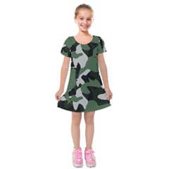 Illustration Camouflage Camo Army Soldier Abstract Pattern Kids  Short Sleeve Velvet Dress by danenraven