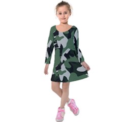 Illustration Camouflage Camo Army Soldier Abstract Pattern Kids  Long Sleeve Velvet Dress by danenraven