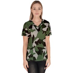 Illustration Camouflage Camo Army Soldier Abstract Pattern Women s V-neck Scrub Top by danenraven