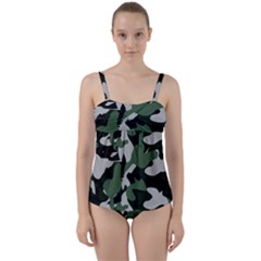 Illustration Camouflage Camo Army Soldier Abstract Pattern Twist Front Tankini Set by danenraven