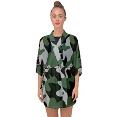 Illustration Camouflage Camo Army Soldier Abstract Pattern Half Sleeve Chiffon Kimono by danenraven