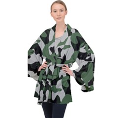 Illustration Camouflage Camo Army Soldier Abstract Pattern Long Sleeve Velvet Kimono  by danenraven