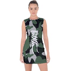 Illustration Camouflage Camo Army Soldier Abstract Pattern Lace Up Front Bodycon Dress by danenraven