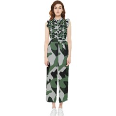 Illustration Camouflage Camo Army Soldier Abstract Pattern Women s Frill Top Chiffon Jumpsuit by danenraven