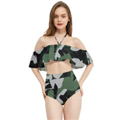 Illustration Camouflage Camo Army Soldier Abstract Pattern Halter Flowy Bikini Set  by danenraven