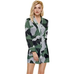 Illustration Camouflage Camo Army Soldier Abstract Pattern Long Sleeve Satin Robe by danenraven