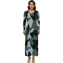 Illustration Camouflage Camo Army Soldier Abstract Pattern Long Sleeve Velour Longline Maxi Dress by danenraven