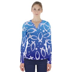 Blue Fish Water Aquarium V-neck Long Sleeve Top by danenraven