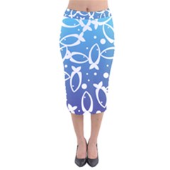 Blue Fish Water Aquarium Velvet Midi Pencil Skirt by danenraven