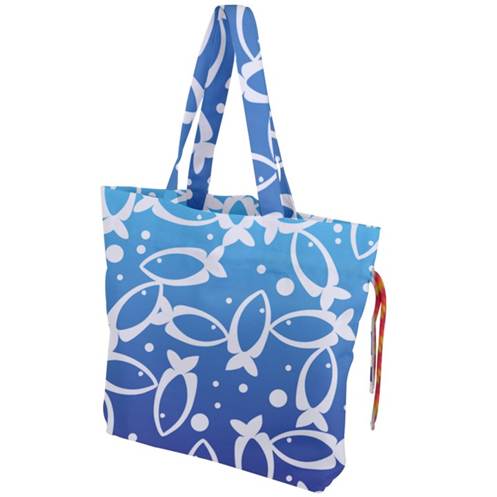 Blue Fish Water Aquarium Drawstring Tote Bag