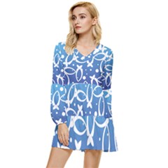 Blue Fish Water Aquarium Tiered Long Sleeve Mini Dress by danenraven