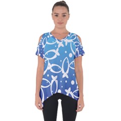 Blue Fish Water Aquarium Cut Out Side Drop Tee by danenraven