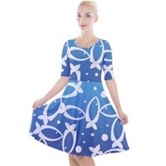 Blue Fish Water Aquarium Quarter Sleeve A-line Dress by danenraven