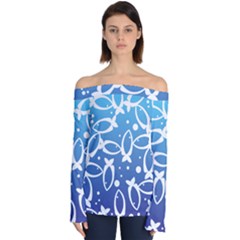 Blue Fish Water Aquarium Off Shoulder Long Sleeve Top by danenraven