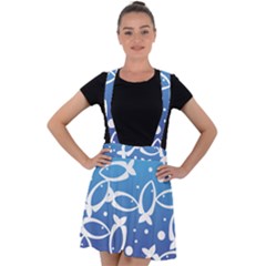 Blue Fish Water Aquarium Velvet Suspender Skater Skirt by danenraven