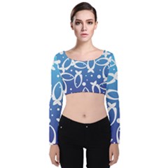 Blue Fish Water Aquarium Velvet Long Sleeve Crop Top by danenraven