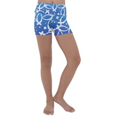 Blue Fish Water Aquarium Kids  Lightweight Velour Yoga Shorts by danenraven