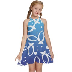 Blue Fish Water Aquarium Kids  Halter Collar Waist Tie Chiffon Dress by danenraven