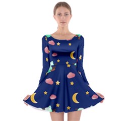 Sleepy Sheep Star And Moon Long Sleeve Skater Dress by danenraven