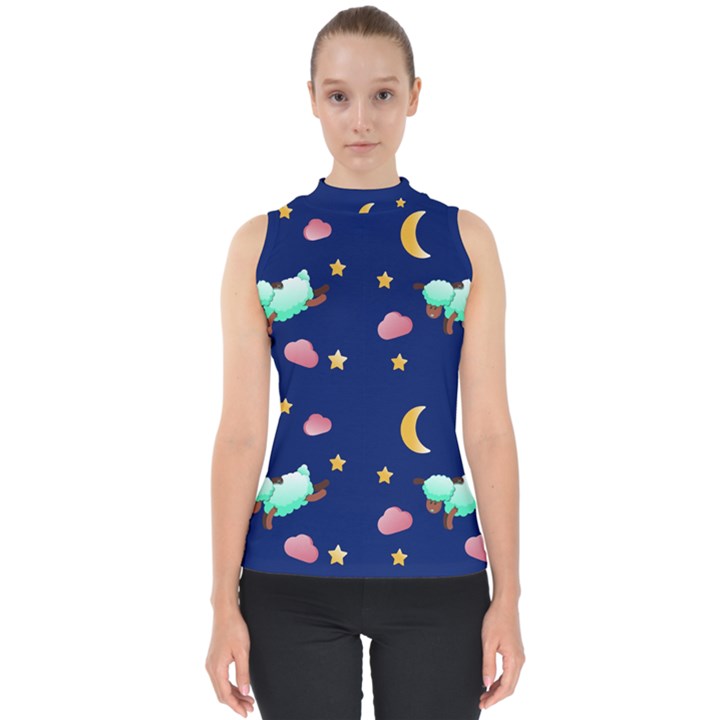 Sleepy Sheep Star And Moon Mock Neck Shell Top