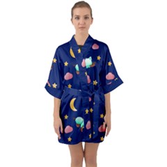 Sleepy Sheep Star And Moon Half Sleeve Satin Kimono  by danenraven