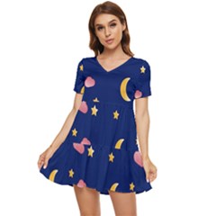 Sleepy Sheep Star And Moon Tiered Short Sleeve Babydoll Dress by danenraven