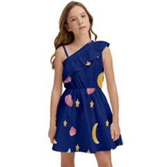 Sleepy Sheep Star And Moon Kids  One Shoulder Party Dress by danenraven