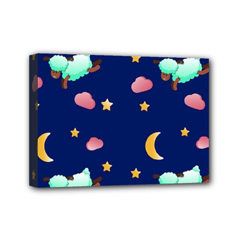 Sleepy Sheep Star And Moon Mini Canvas 7  X 5  (stretched) by danenraven