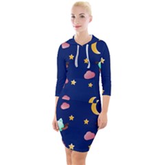 Sleepy Sheep Star And Moon Quarter Sleeve Hood Bodycon Dress by danenraven