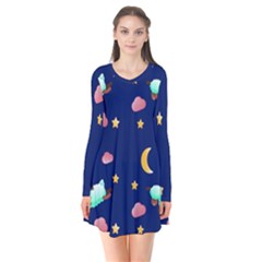 Sleepy Sheep Star And Moon Long Sleeve V-neck Flare Dress by danenraven