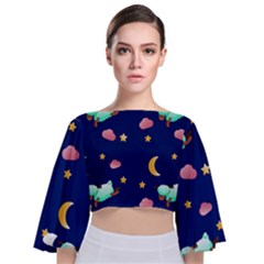 Sleepy Sheep Star And Moon Tie Back Butterfly Sleeve Chiffon Top by danenraven