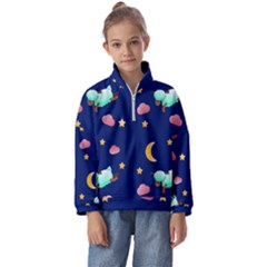 Sleepy Sheep Star And Moon Kids  Half Zip Hoodie by danenraven